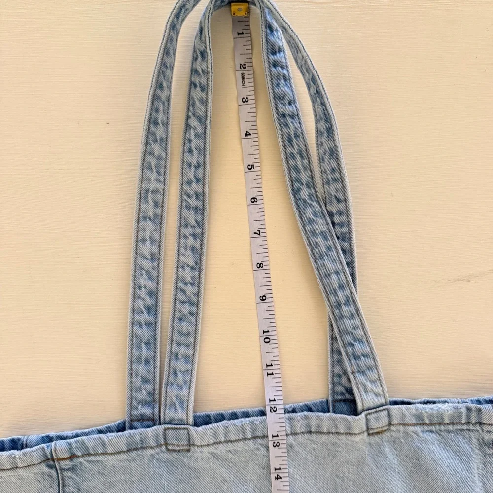 American Eagle Light Wash Denim Tote Bag Keep Smiling Smiley Face Graphic Blue